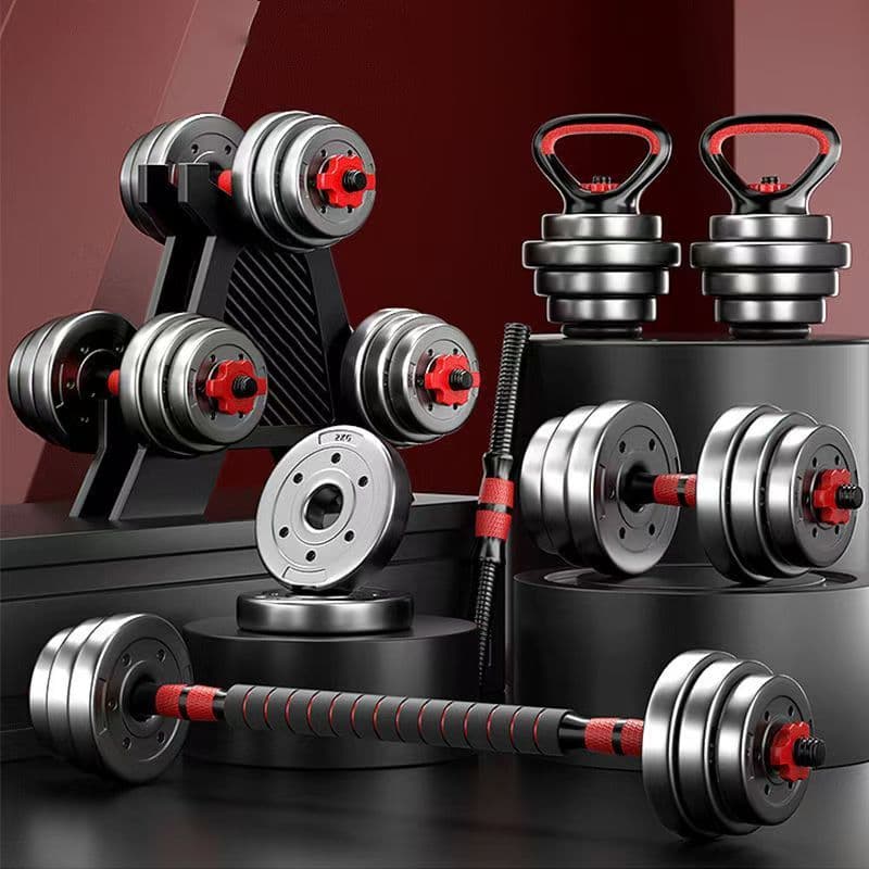 Completo de Halteres 6 em 1 Ajustáveis até 20 kg com Kettlebell, Barra e Anilhas para Musculação em Casa