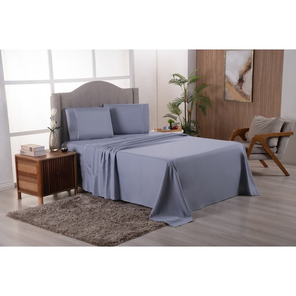Jogo de Lençol Cama Casal Padrão, Solteiro, Queen, King Box 4 Peças Liso com Elástico Lançamento