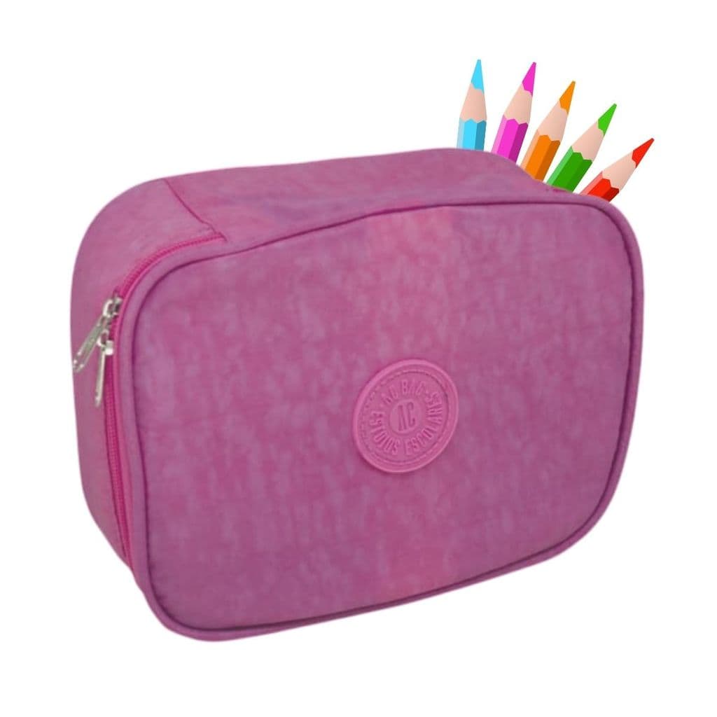 Estojo Box Escolar Grande Rosa 36 Espaços Organizador Caneta Gel Marcadores Texto Compasso Borracha