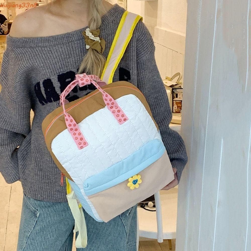 Mochila De Nylon HUIJIANG , Bolsa Escolar De Lona Colorida Bloqueada Para Estudantes , Com Pingente De Girassol De Grand