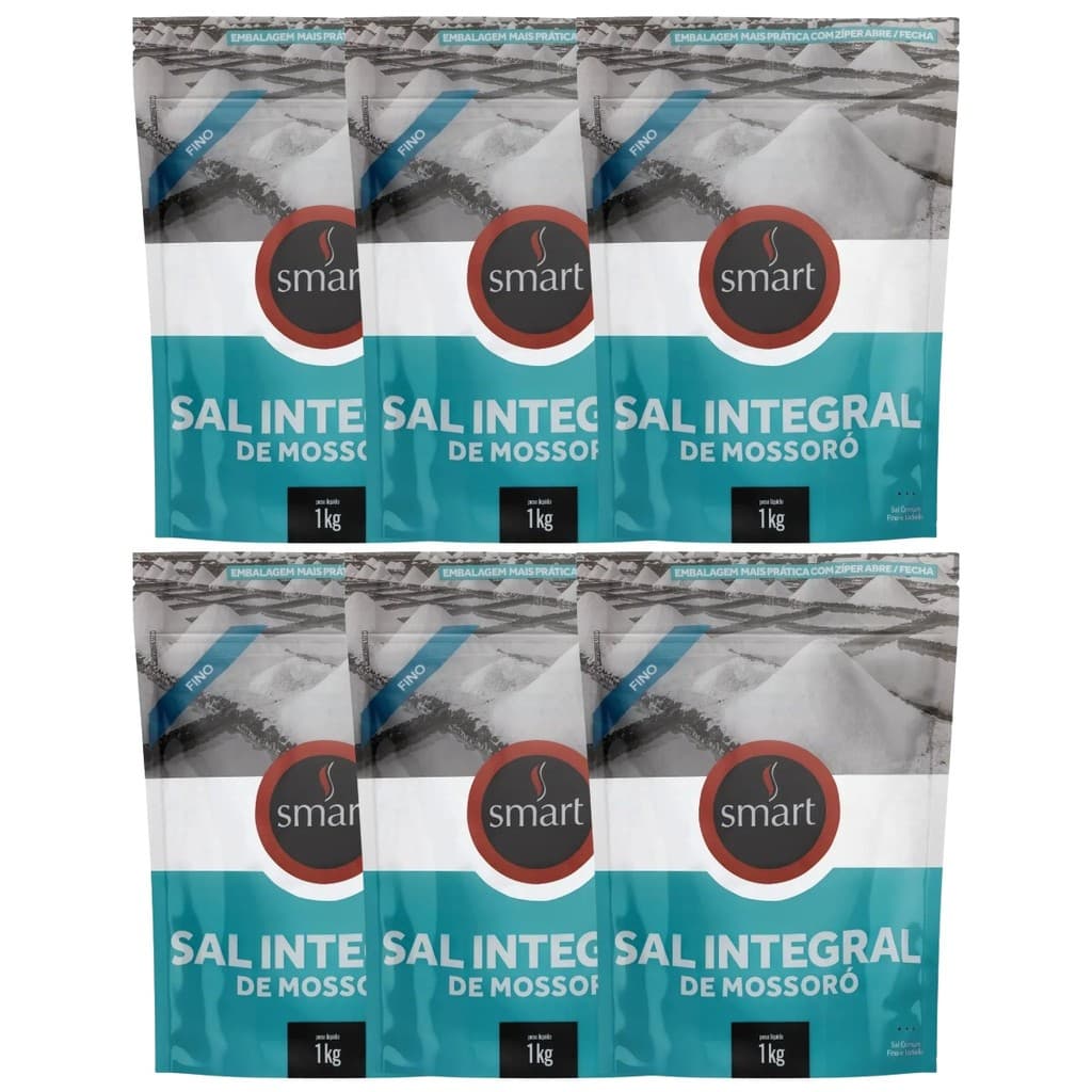 Kit 6 Sal Marinho Mossoró Integral Fino Moído Smart 1kg