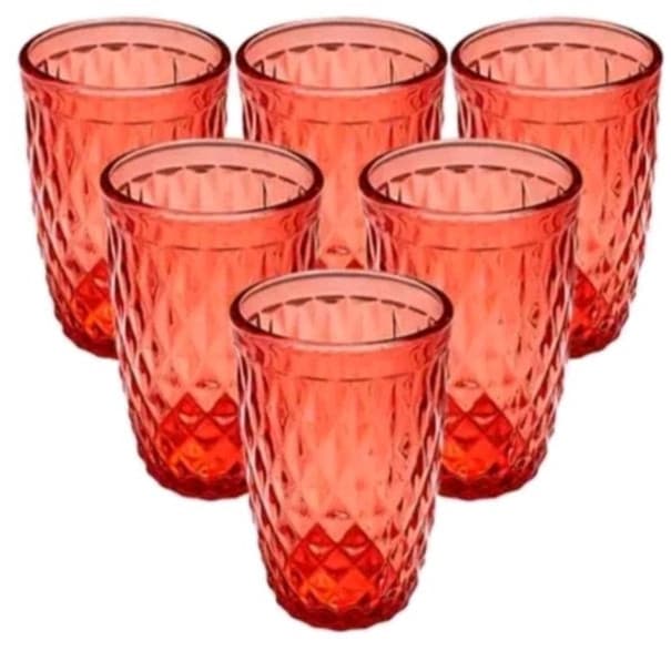 Jogo De Copos Diamond Vermelho 6 Peças 360ml