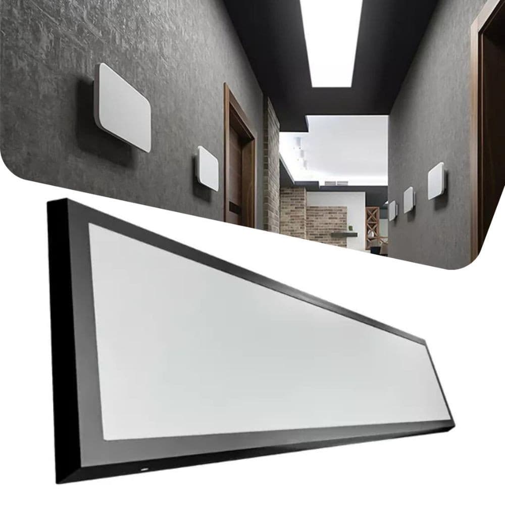 Luminária Sobrepor Slim 48W 120x30cm Branco Frio 6500K LED Retangular Preto Branco Moderna