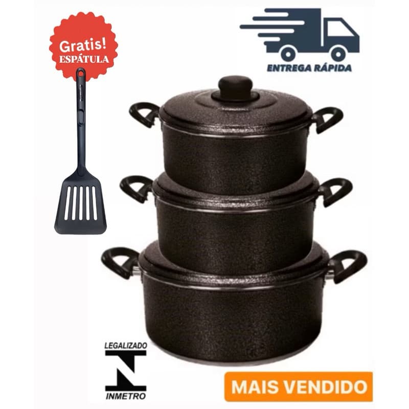 Jog Kit 3 Caçarolas Panelas Aluminio Grosso
