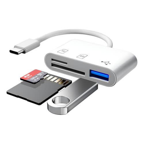 Leitor de Cartões SD TF MicroSD USB-C 3em1 Tipo C – Transferência de Dados Rápida e Eficiente