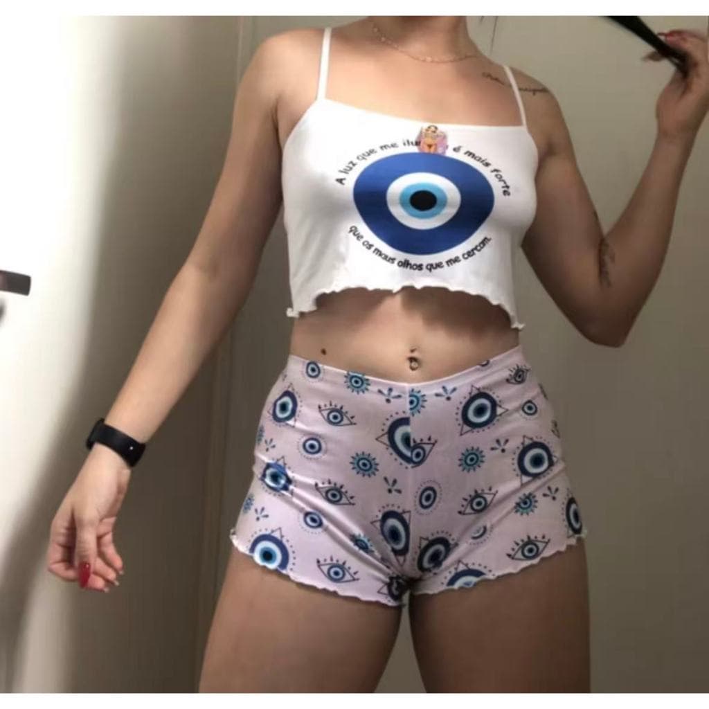 Pijama Personagem Suede Baby Doll Blogueirinha Cropped Short doll Ondinha