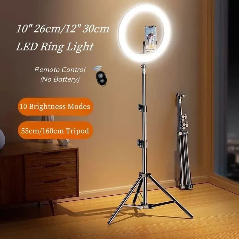 [Envio 24H] Anel de Luz LED de 10 e 12 Polegadas com Suporte, Anel de Luz para Selfie para Fotografia, Maquiagem e Grava