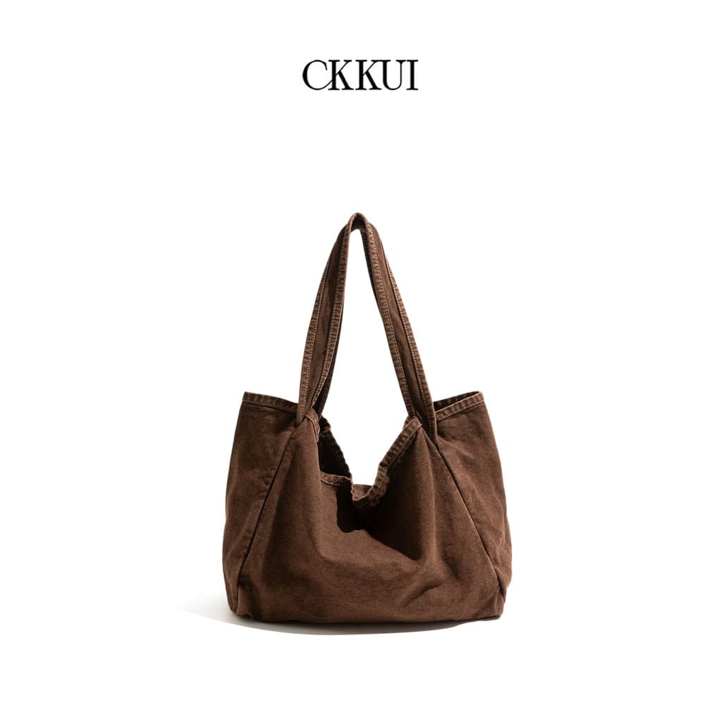 CKKUI Japonês Simples Pano Lavado Denim Bolsa Feminina 2025 Novo Estilo Bolsa Bolsa de Ombro de Grande Capacidade