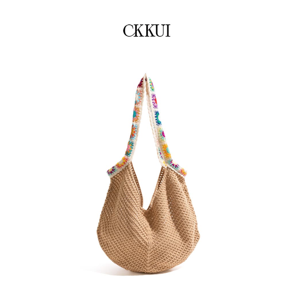 CKKUI Retro Dopamina Alça de Ombro Design Sensação Tecido Bolsa Férias Preguiçosa Bolsa de Malha Bolsa de Ombro de Grand