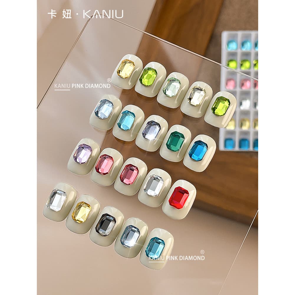 Super Flash K9 Retangular Octogonal Fundo Plano Diamante 2026 Novo Estilo Manicure Jóias Diamante Cubo Colorido Açúcar D
