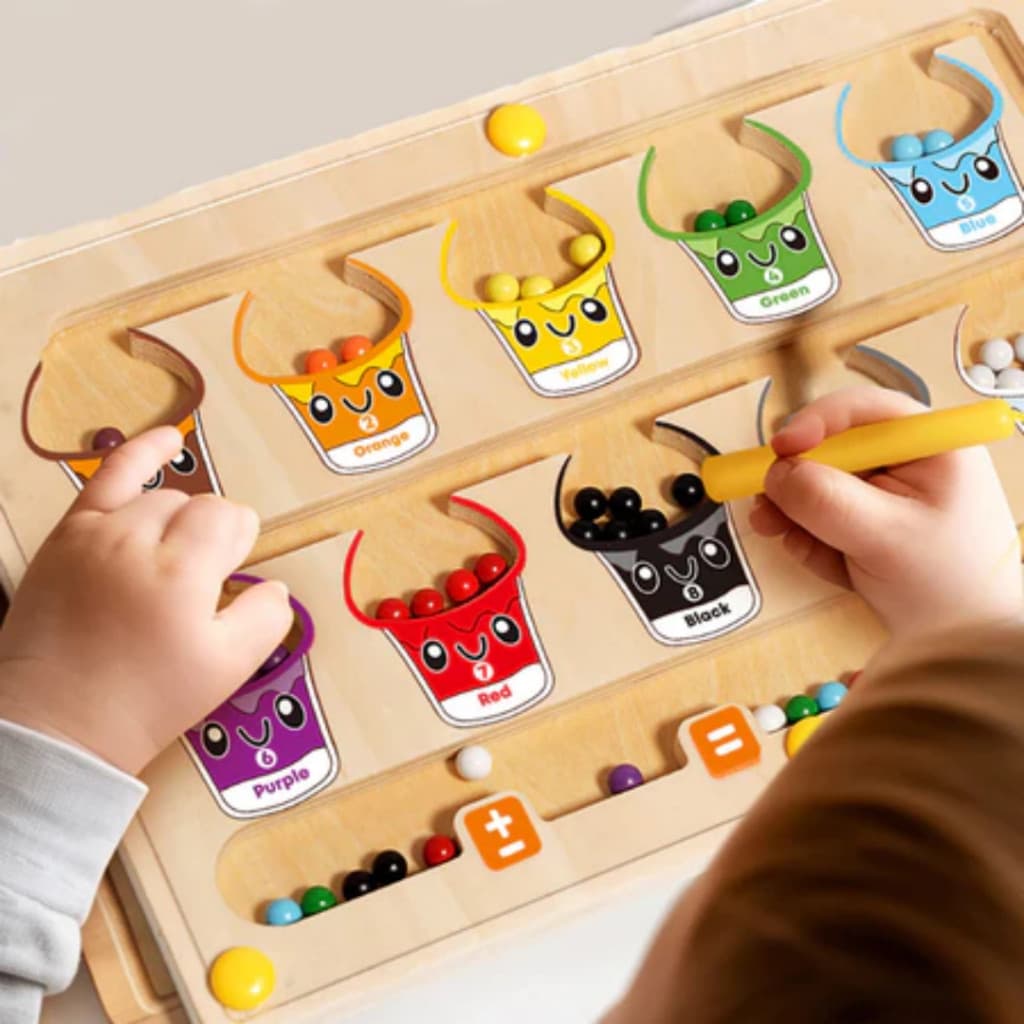 Brinquedo Montessori para crianças 2 em 1, labirinto magnético de madeira para colorir e números com prancheta,