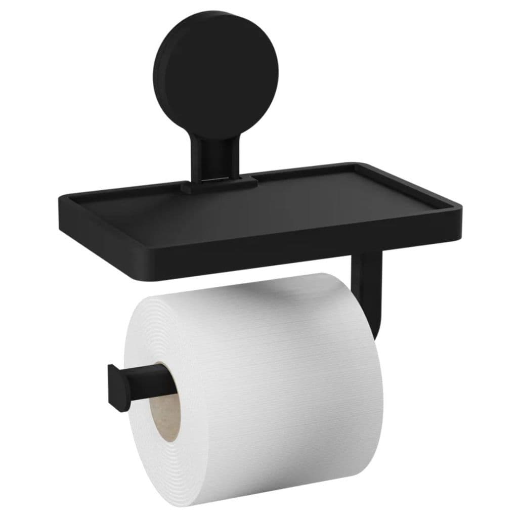 Porta Papel Higiênico com Suporte Preto Fosco com Adesivo Astra