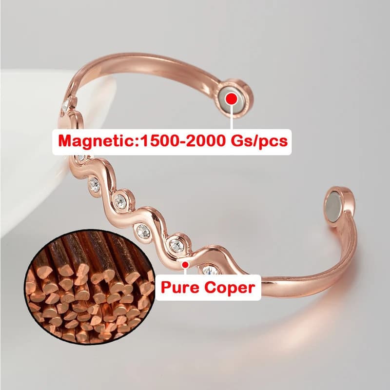Pulseiras de Cobre Puro Zircônia Cúbica Magnética Ajustáveis ​​Bangles Joias Magnéticas para Saúde da Artrite Cristal An