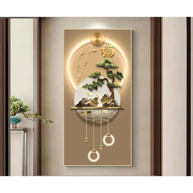 ️ Quadro Decorativo Oriental 3D Dourado – 1 Peça | Árvore e Montanha |  Arte Luxuosa Moderna (sem led) NÃO É LUMINÁRIA