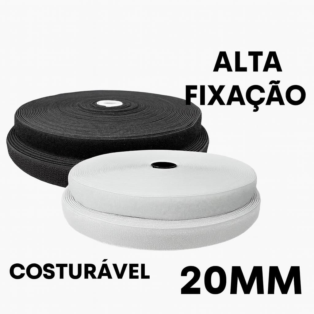 Rolo de Velcro Alta Fixação Fecho de Contato 20mm Macho e Fêmea