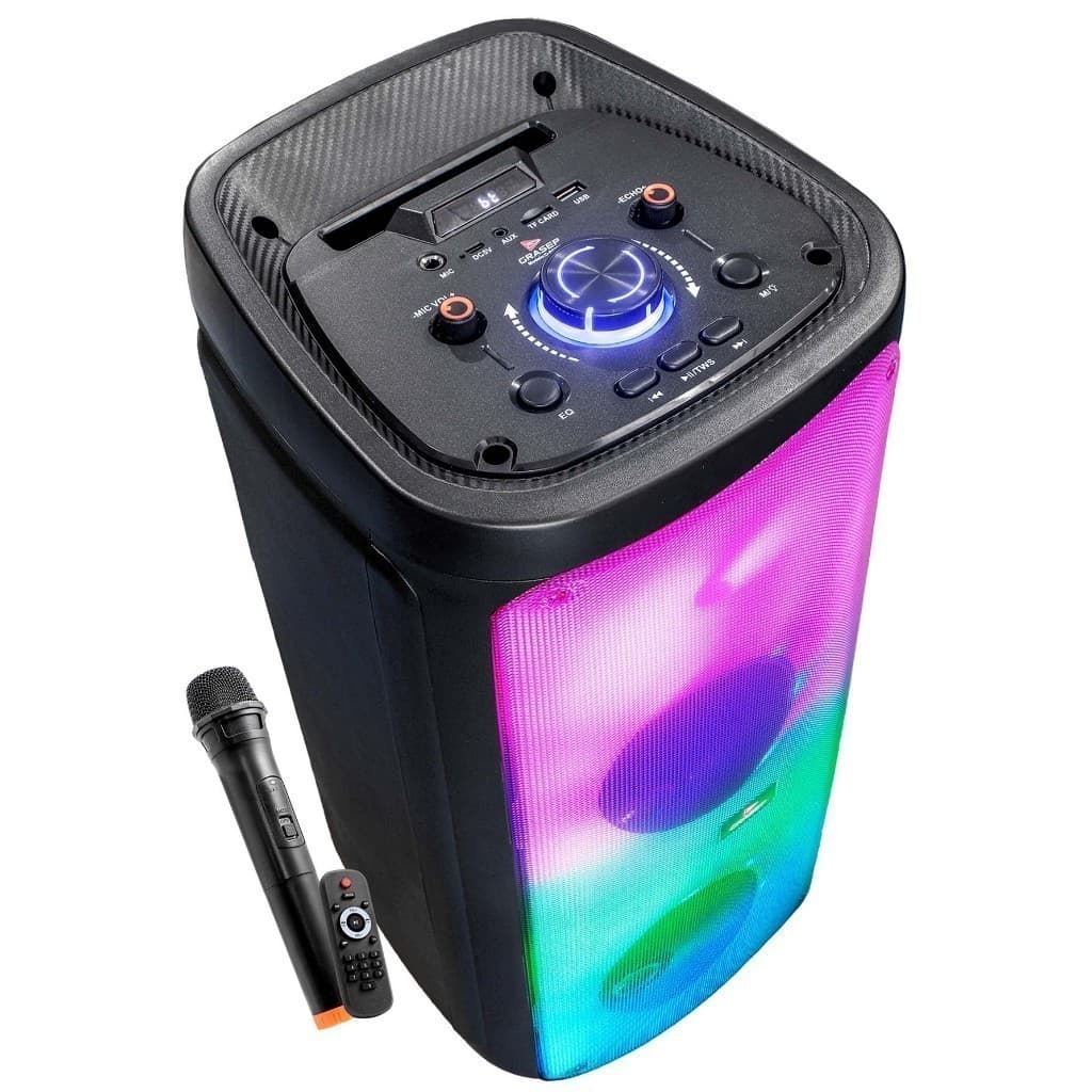 Caixa de Som Bluetooth Grande Alto Falante Led RGB Microfone Karaokê Amplificado TWS Entrada Aux Micro SD P10