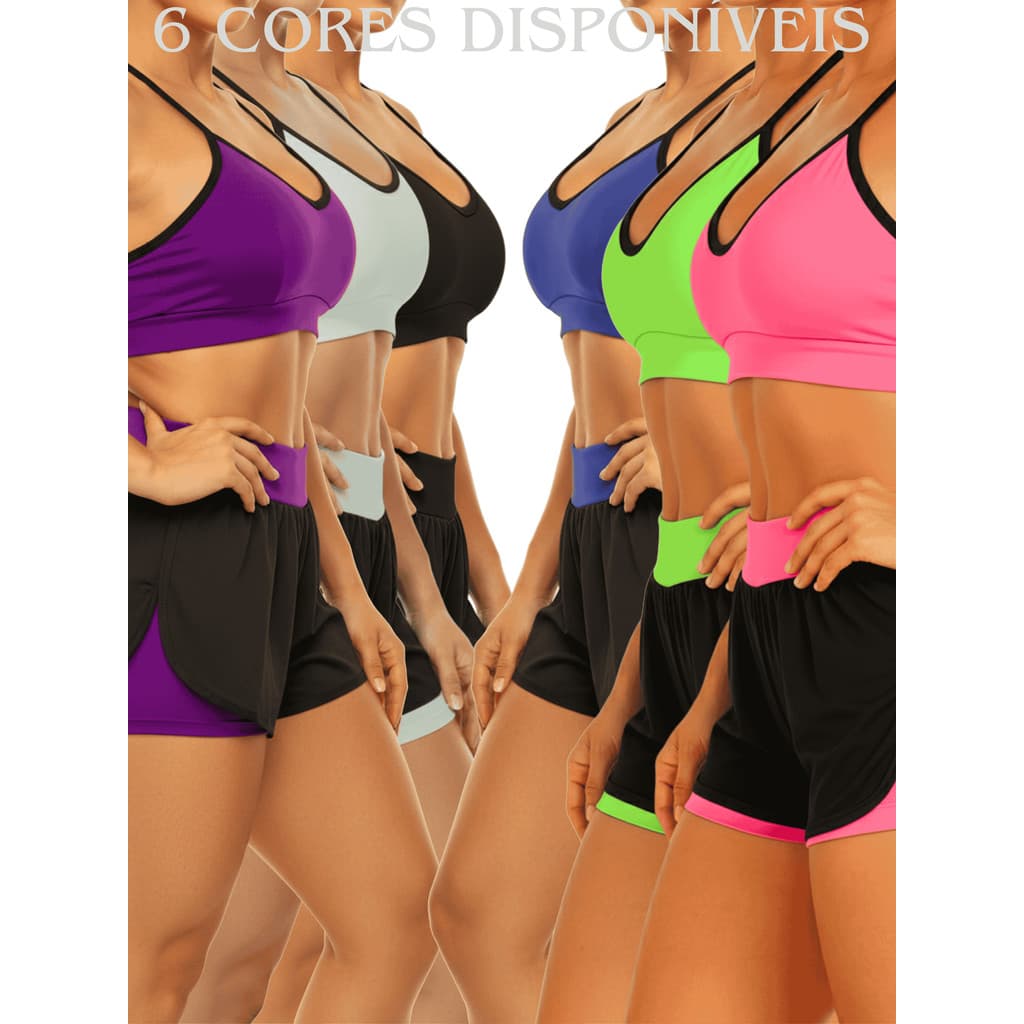 Conjunto Feminino Top e Short Duplo 2 em 1 Roupa de Academia Treino