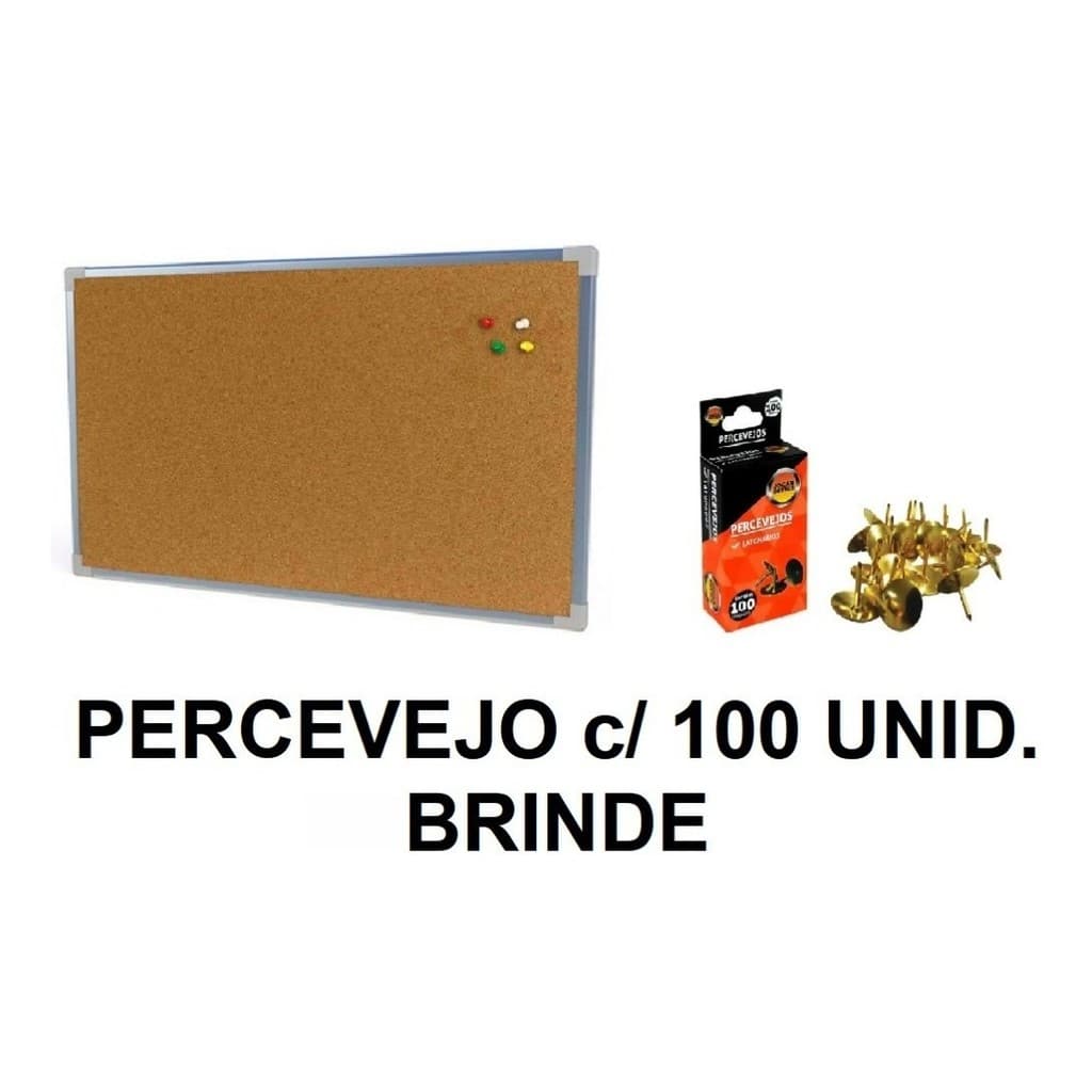 Quadro Cortiça Moldura Alumínio 100x70 + Percevejos Brinde
