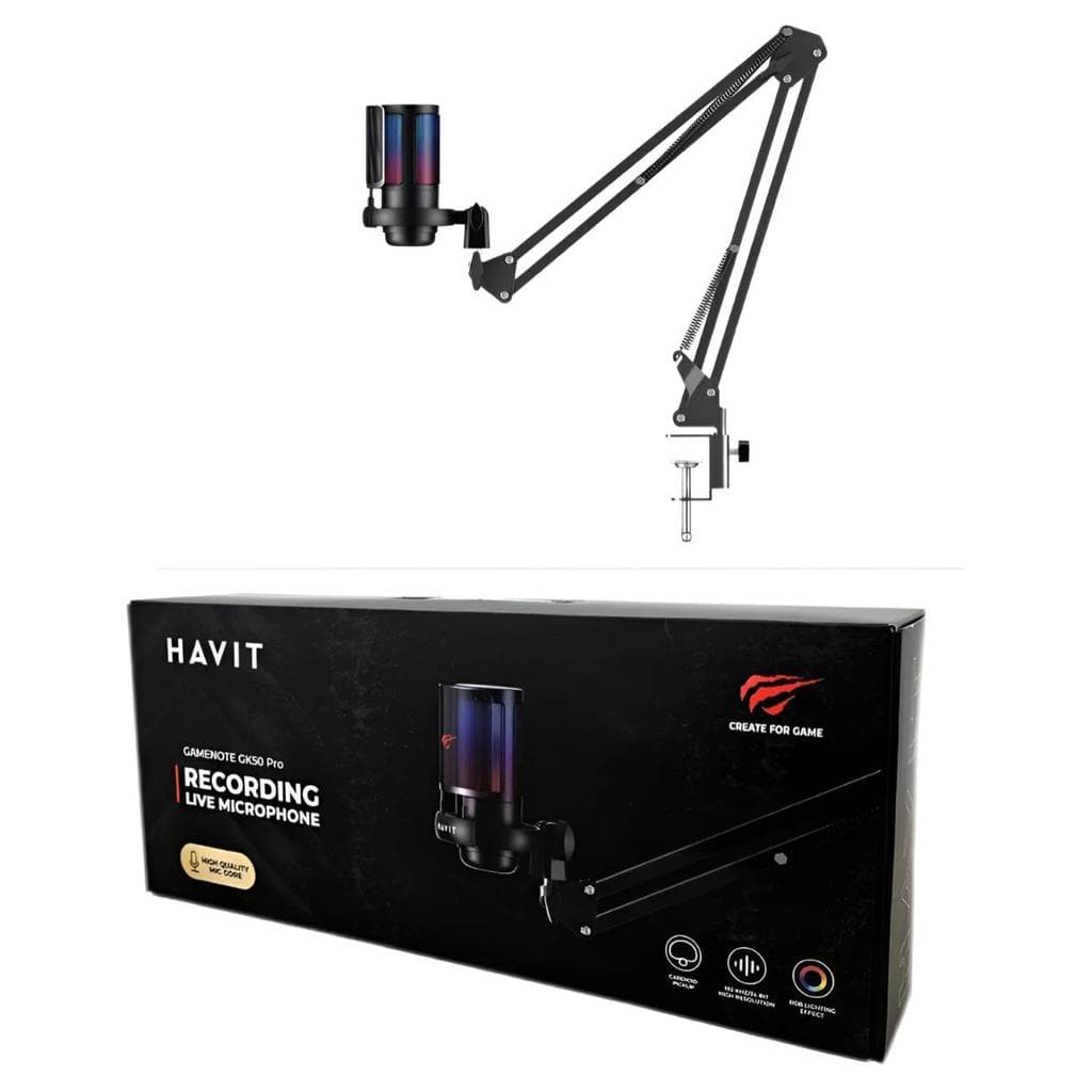Microfone Gamer Condensador Usb Havit Gk50 Pro Rgb Preto