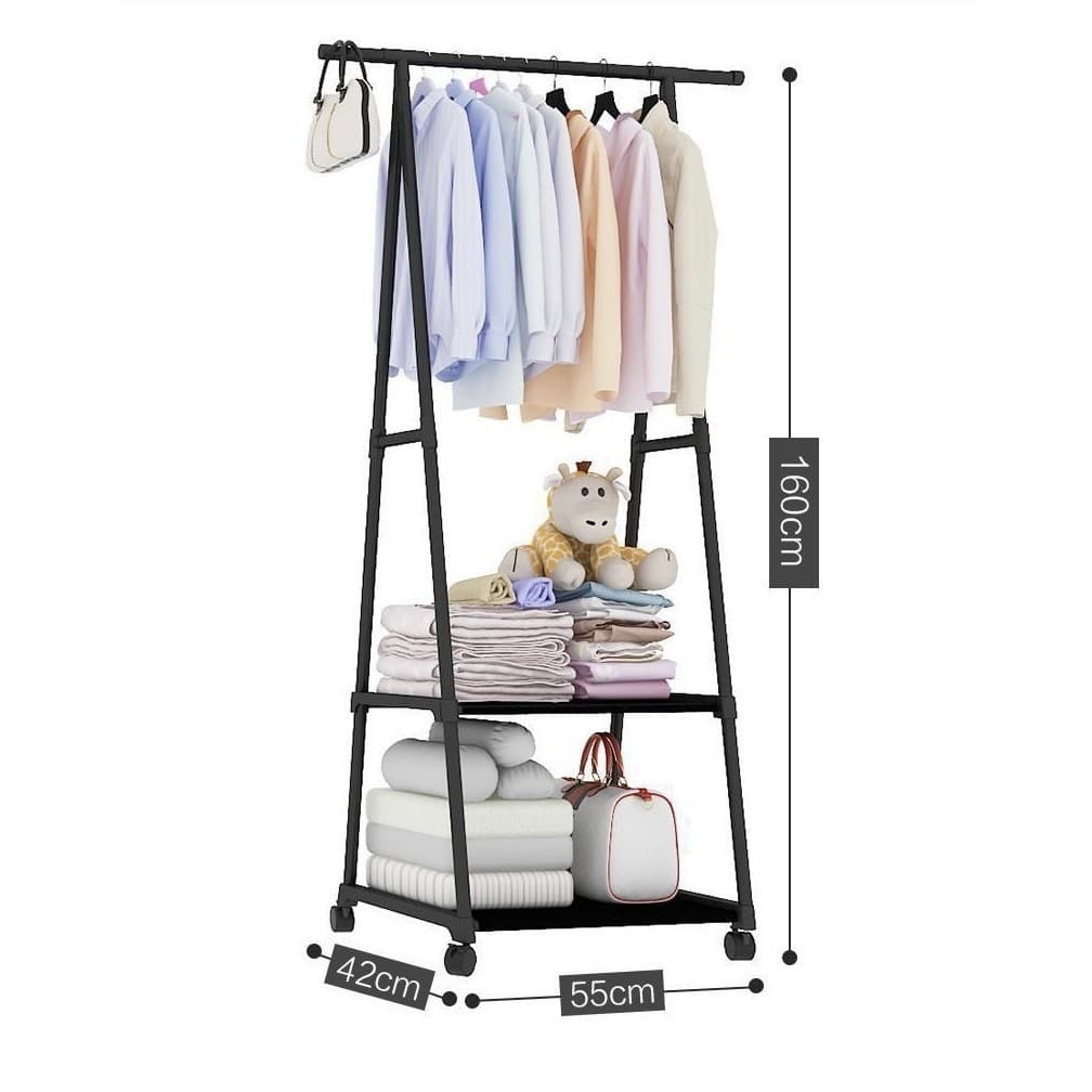 Arara De Roupa Multiuso Cabideiro Aço Guarda Sapateira Prateleira Com Roda