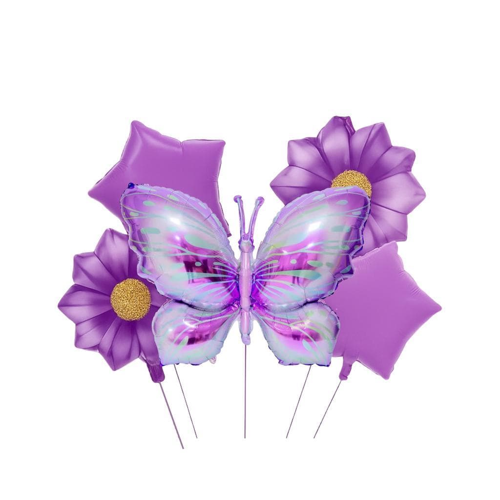 Kit Balão Metalizado Borboleta Roxa + Girassol Estrela 75cm Decoração Festa Aniversário surpresa