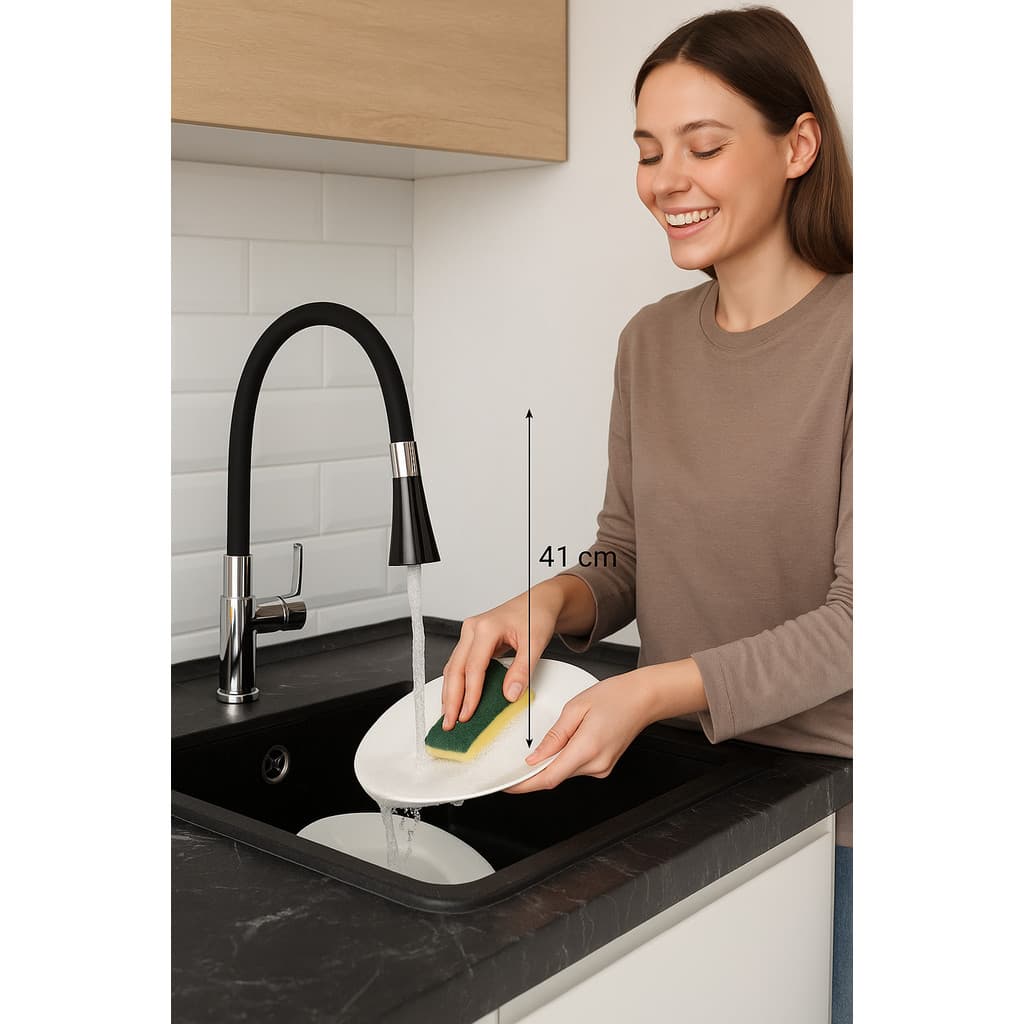 Torneira Flexivel Cozinha Ducha Moderna Mesa Preto Silicone Duravel