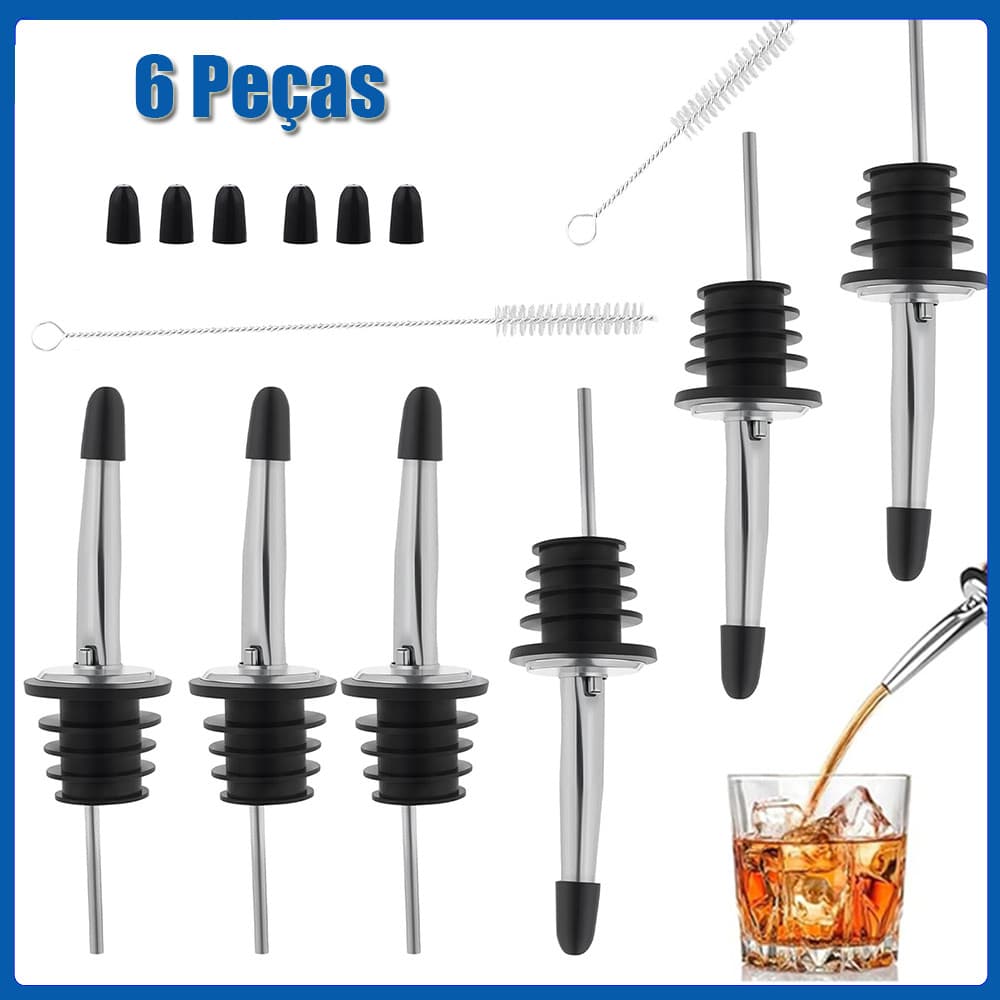 Kit 6 Bicos Dosador Inox Em Silicone Vinho Bebida Coquetel