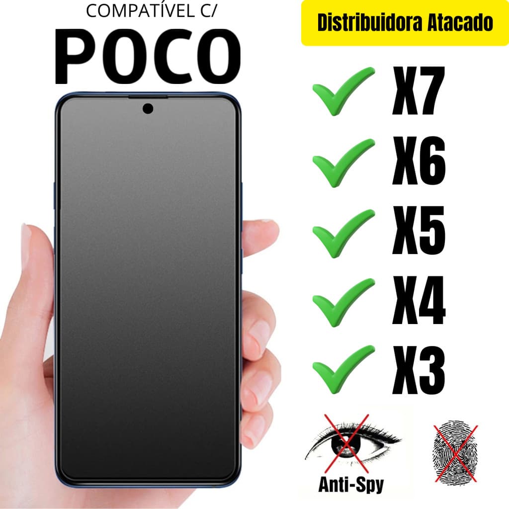 Película Cerâmica Privacidade Fosca 3D P/ Poco X7 / X6 / X5 / X4 / X3 Matte AntiSpy - Envio Rápido