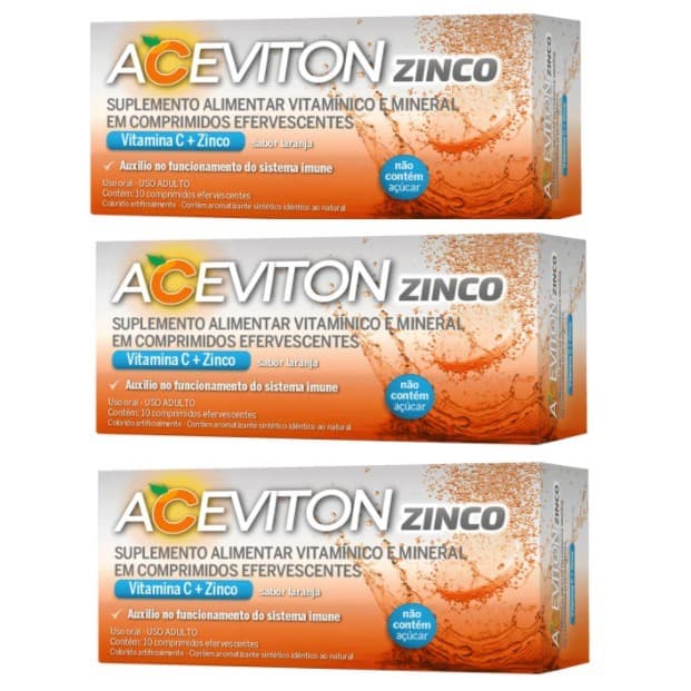 Vitamina C + Zinco 1g Kit Com 3 unidades Aceviton Cimed Contém 10 Comprimidos