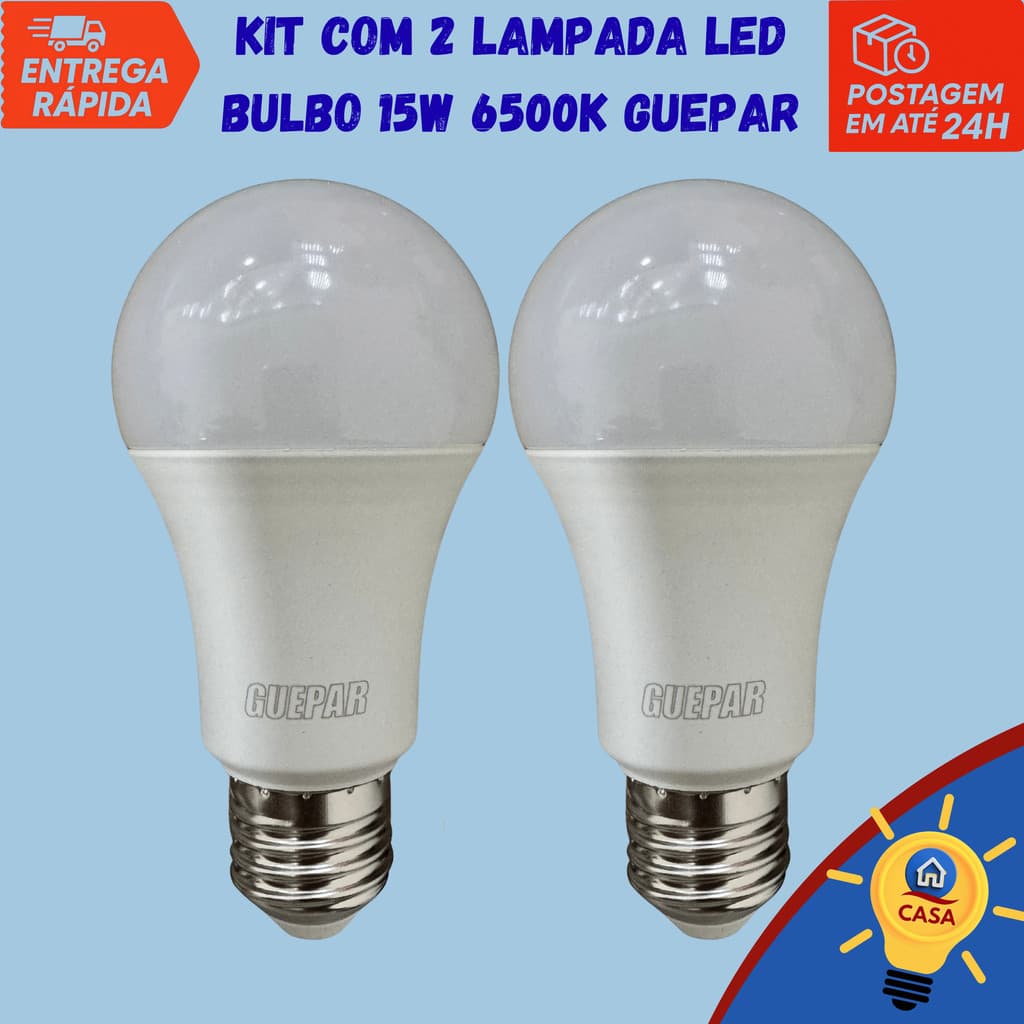 Lâmpada LED Bulbo 15W Bivolt 6500K – Guepar Kit com 2 unidades