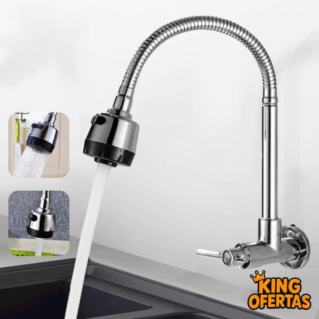 Torneira Flexível de Cozinha Gourmet Bica Flexível 2 Jatos - Parede