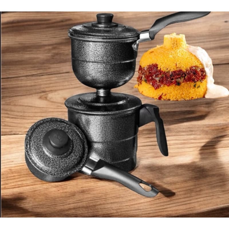 Cuscuzeiro Pequeno 2 Conchas Craqueado Aluminio Peito se moca – Praticidade para seu Café da Manhã