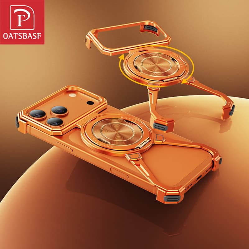 OATSBASF Garra Mecânica Metal Frame-less Phone Case com um suporte magnético Para iPhone 17 Pro Max / 17 Pro