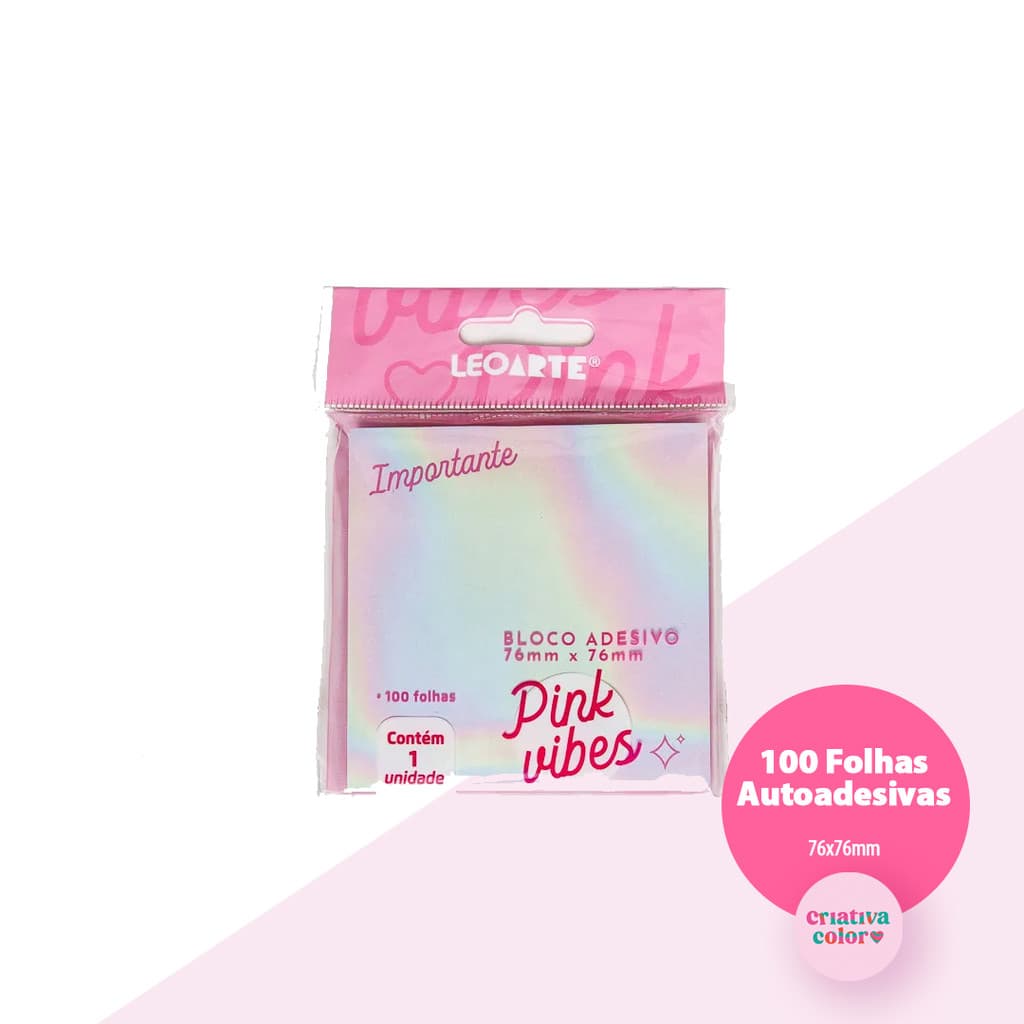 Bloco Anotações Adesivo Pink Vibes 76MMX76MM - 100F Leonora