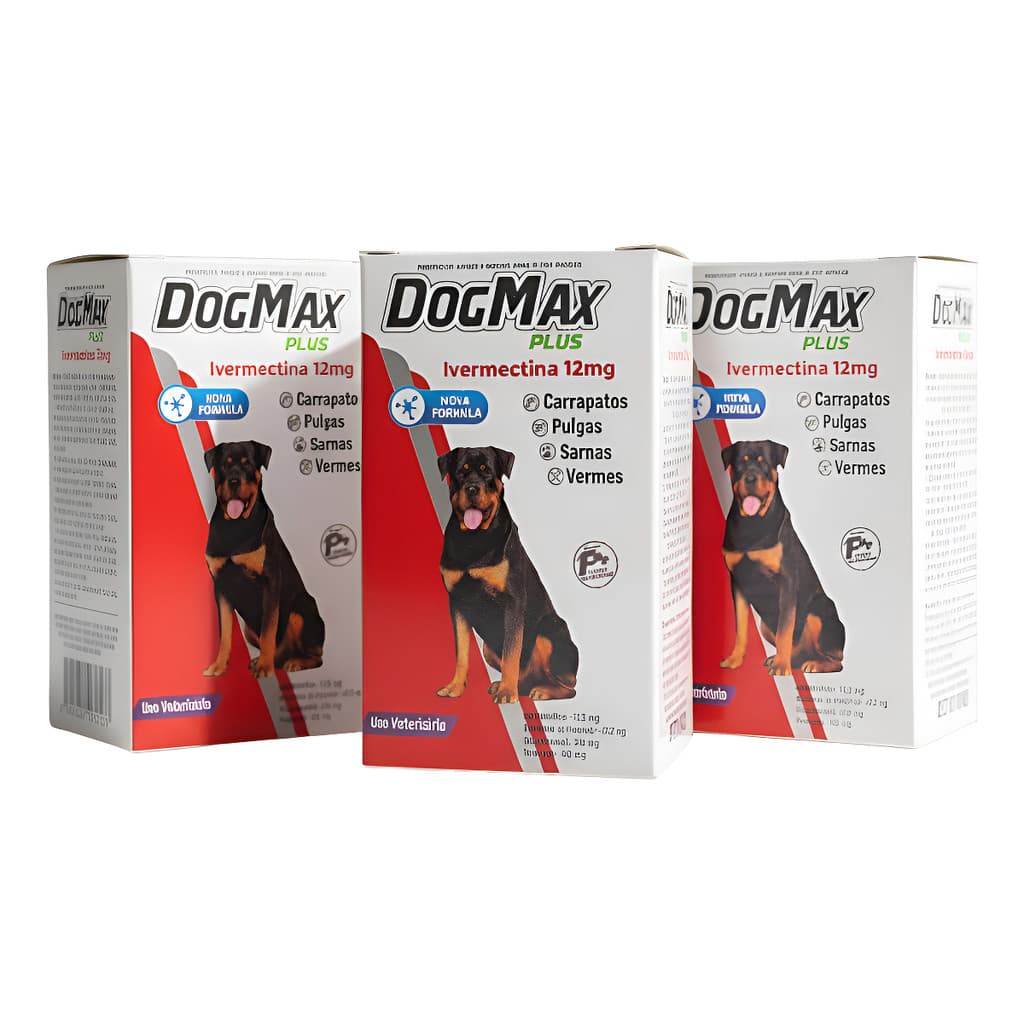 DogMax Plus 12mg | Remédio Plus Ação 6 em 1 | Anti Pulgas, Carrapatos, Verme E Sarna 12 Comp 60kg