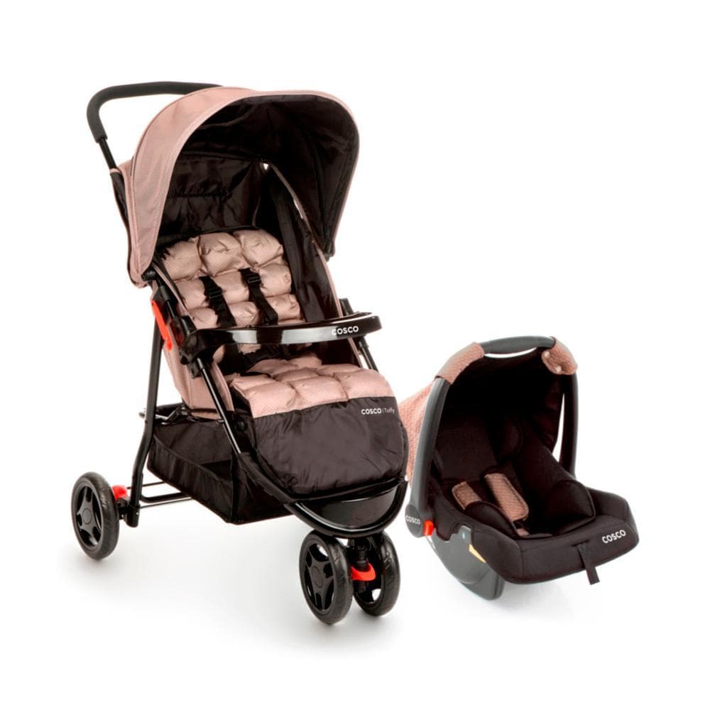 Carrinho com Bebê Conforto Cosco Kids Travel System Toffy DUO 0-15Kg Bege
