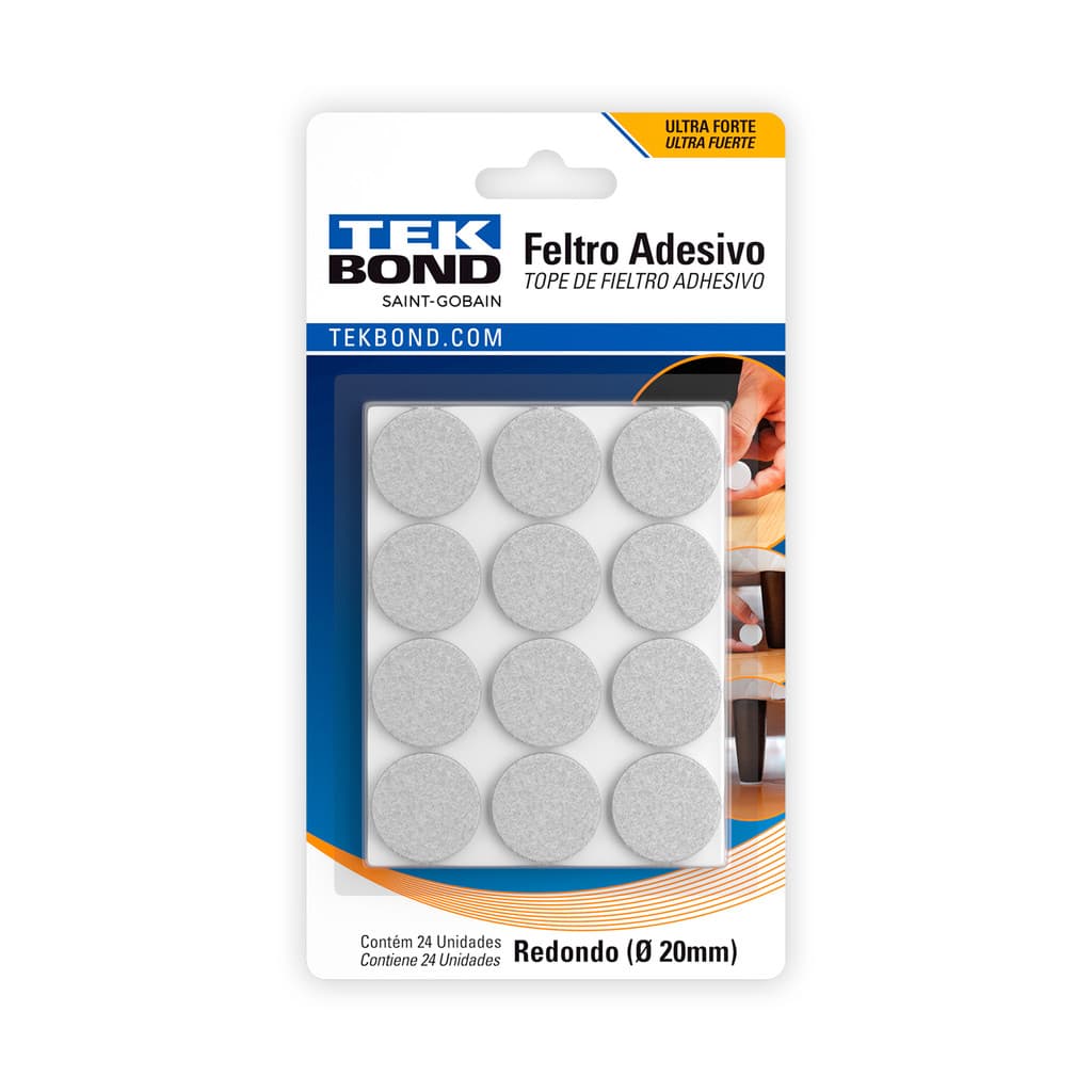 Feltro Redondo Branco 20mm Cartela com 24 unidades Tekbond Proteção e Anti Impacto