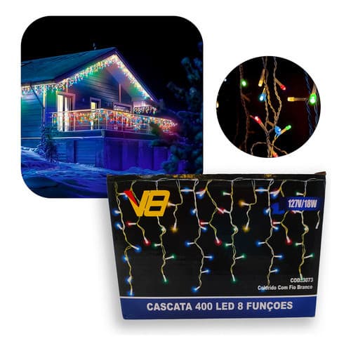 Cascata 400 Leds Natal 8 Funções 110/220v Colors 10 Metros - 8 Funções Colorido Natal