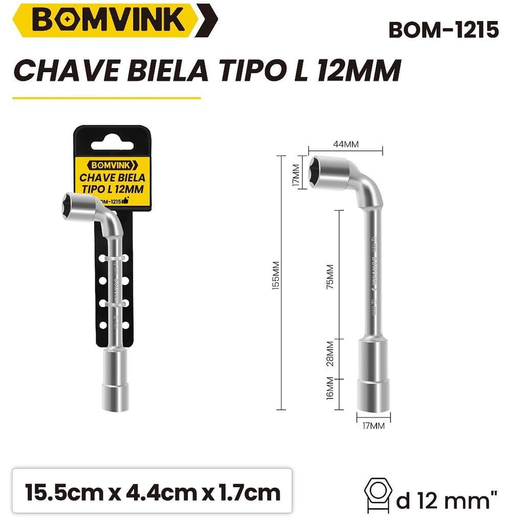 Chave Biela Tipo L 12mm Vazado – Com Furo Passante
