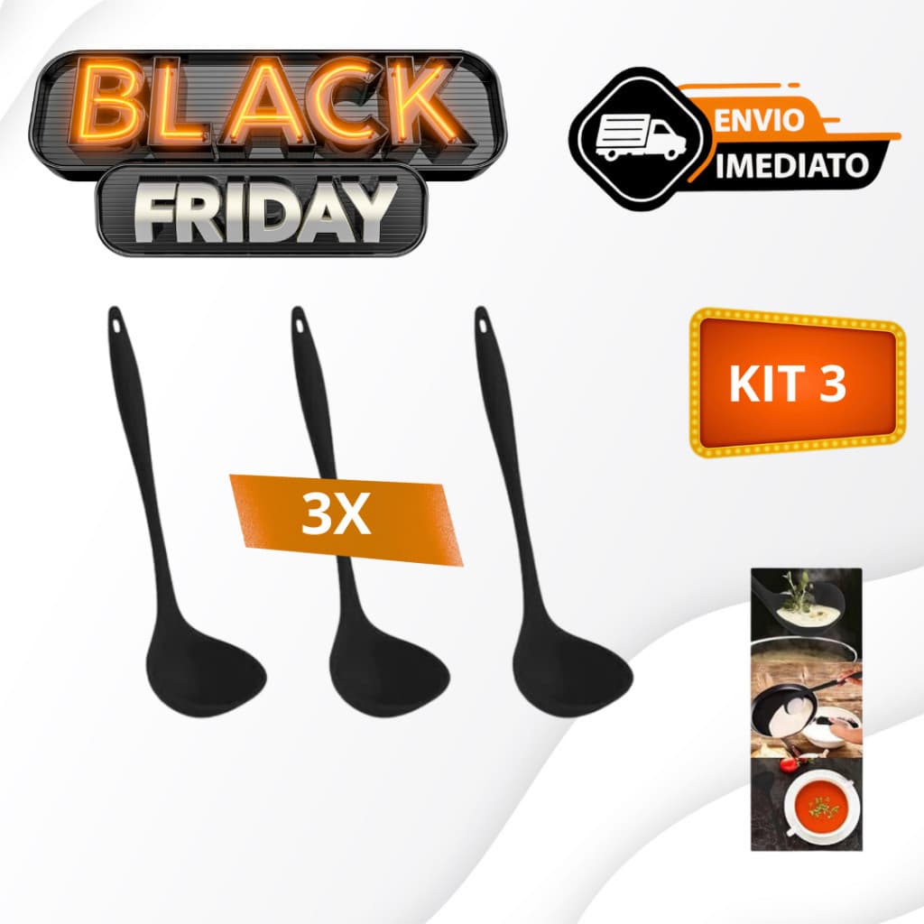 Kit 3 Conchas Silicone Pretas Reforçadas, Sopa.Caldo,Feijão Utensílio Doméstico De Cozinha Suporta Temperaturas