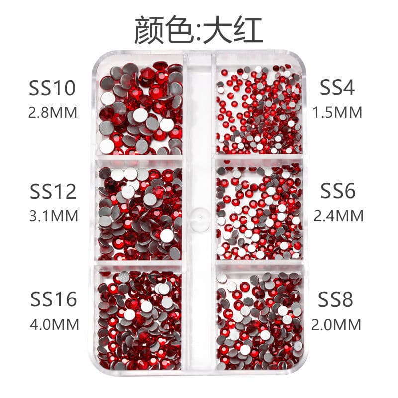 Grande vermelho fundo plano diamante Manicure acessórios vidro diamante prego pequeno diamante quebrado misturado ano no