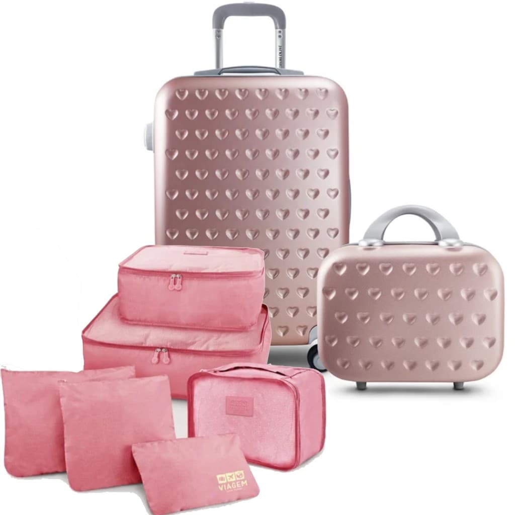 Mala de Viagem Bordo Pequena Rígida10 KG Aprovada ANAC ABS Rodinhas 360 Frasqueira Kit Organizador