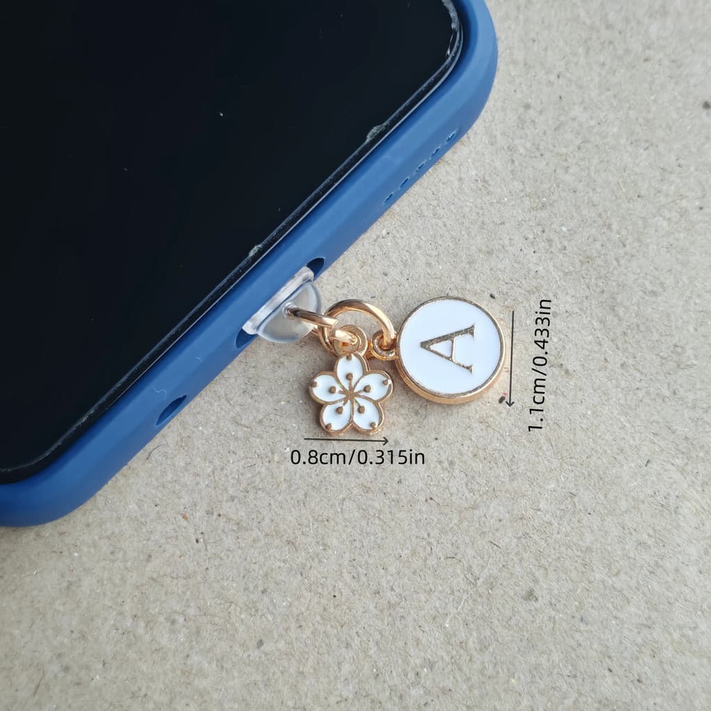 1pc Plugue Anti-poeira para Celular Flor de Cerejeira Branca Letra Inglesa AZ Pingente Decorações para Celular YOQH