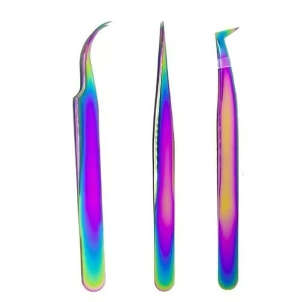 Kit 3 Pincas Curva Curvada Reta Extensao De Cilios Fio A Fio