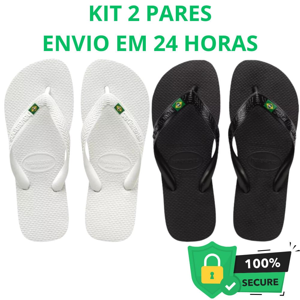 Kit Dois Pares Chinelo Masculino Feminino Original Da Bnadeirinha Unissex Hava Sandalia De Dedo