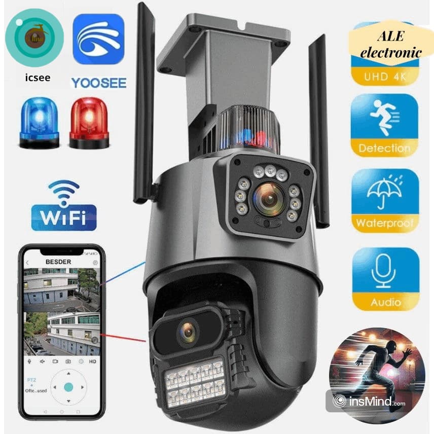Camera De Segurança Wi-Fi Externa Lente Dupla YOOSEE IP66 360° 4k 6mp Sirene Policial À Prova D'água ICSEE