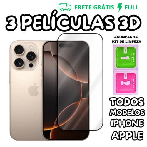 ATÉ 3 PELÍCULAS DE VIDRO 3D PARA IPHONE TODOS MODELOS PARA IOS 7 8 XS XR 11 12 13 14 15 16 PRO MAX
