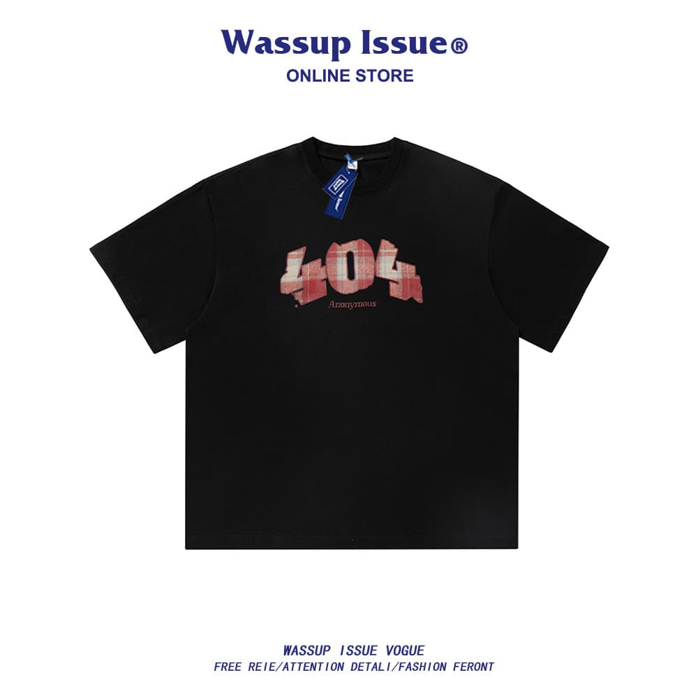 WASSUP ISSUE American Letter Print Camiseta de manga curta masculina primavera Verãoão solta Casual All-Match casal Masculino