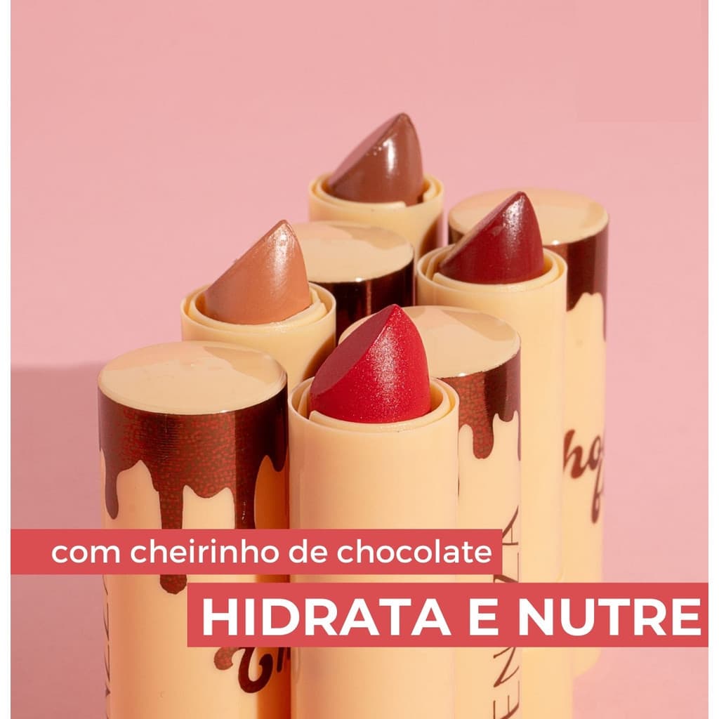 Kit Exclusivo 4 Batons Fenzza Choco Fun - Edição Limitada Aroma de Chocolate | Textura Matte que Beija como Seda!