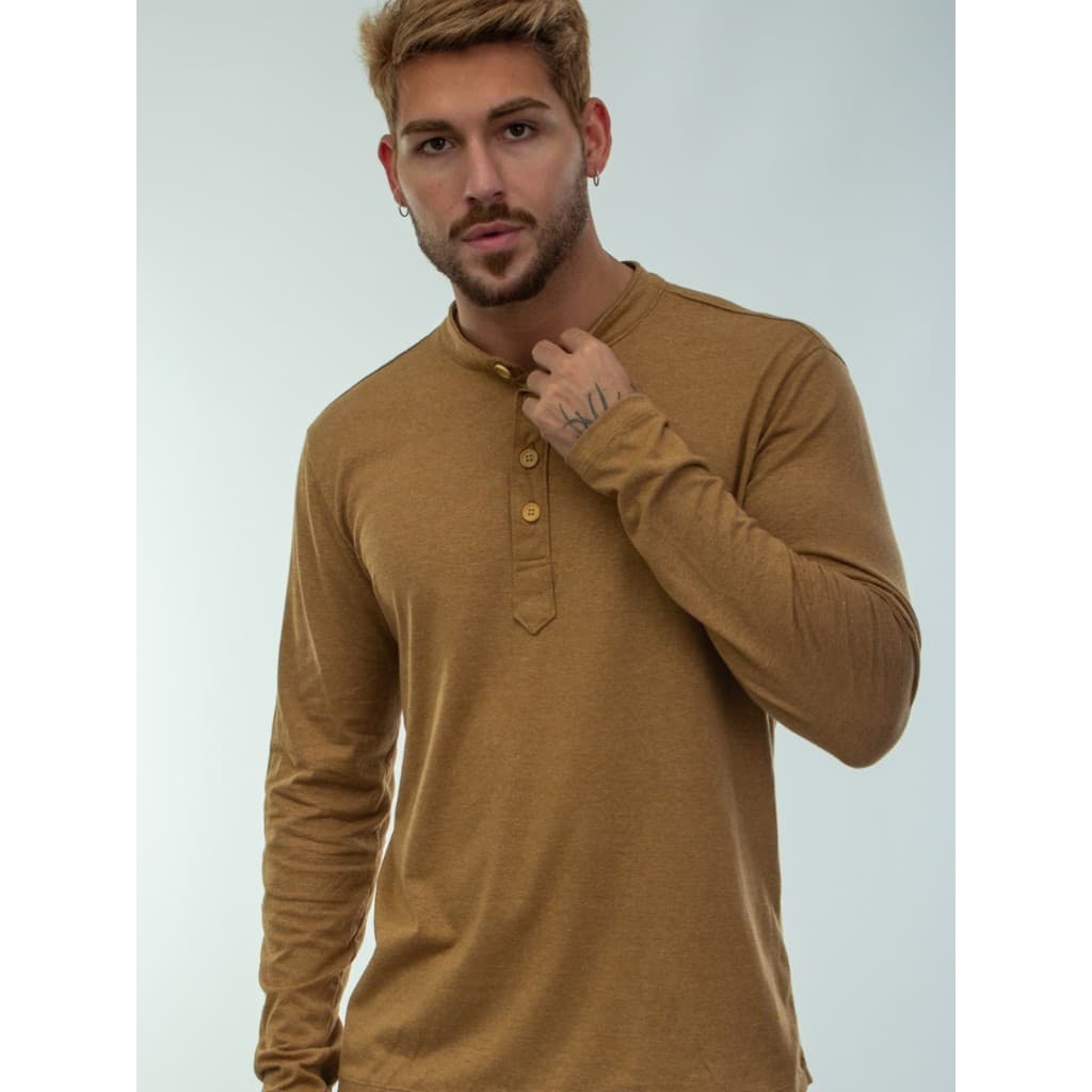 Camisa Masculina Henley Gola Padre – Estilo Casual e Elegante, Tecido Respirável e Macio Para Uso Prolongado